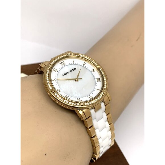 Anne Klein Women's Watch AK/3994 Quartz MOP Dial White Ceramic Gold Steel 36mm - Picture 6 of 14